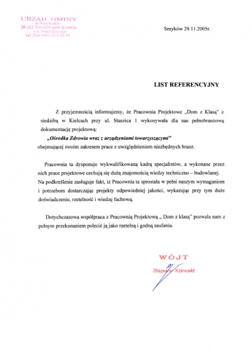 List referencyjny Wójta gminy Smyków